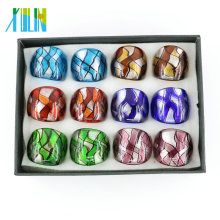 MC1002 Hecho a mano Dichriol Silver Foil Lampwork Glass Rings 12pcs / box